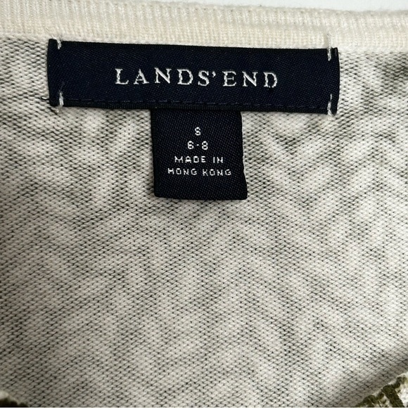 Lands End Olive Green/White Vine patterned Cotton Blend Cardigan Sweater Sz S - Picture 11 of 13